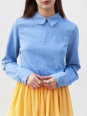 Rachel Comey Account Top Peter Pan Collar Button Back Chambray Size 2